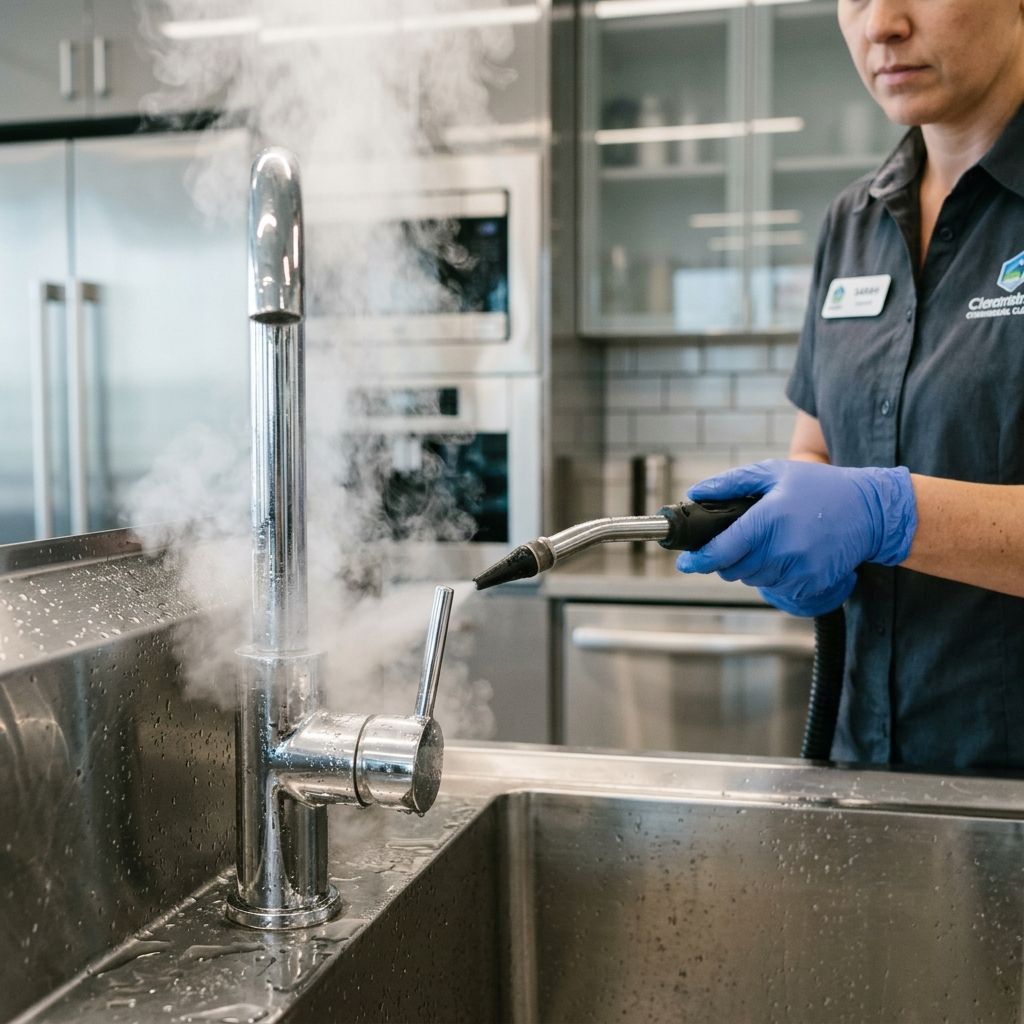 Deep cleaning process restoring a commercial interior to high presentation standards
