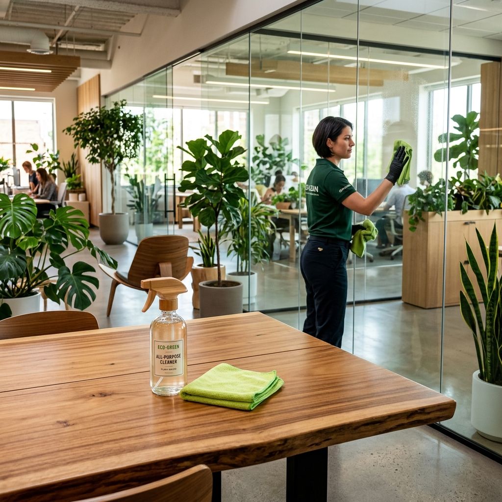 Eco-friendly cleaning process used in a modern commercial office