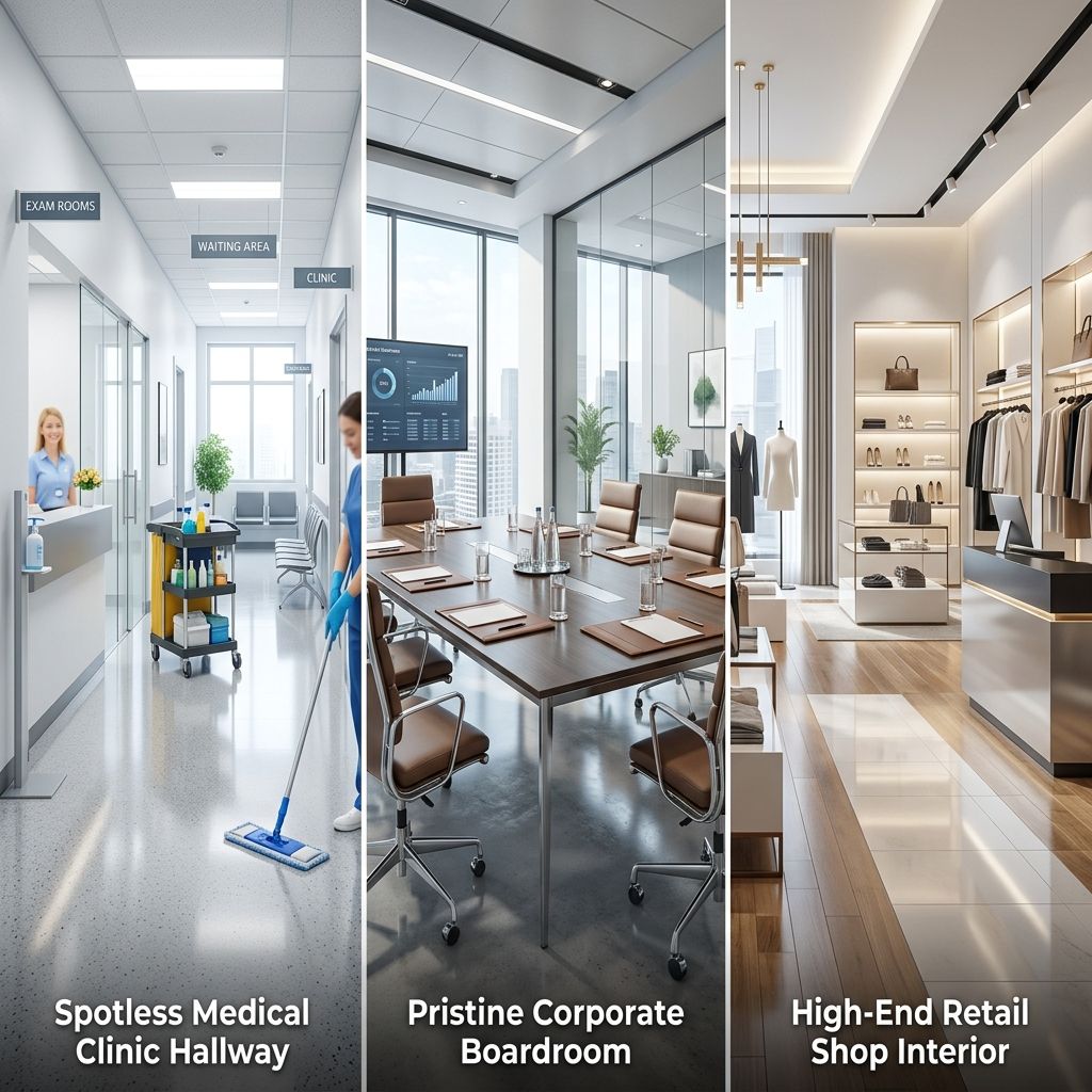 Commercial facility maintained to industry-specific cleaning standards