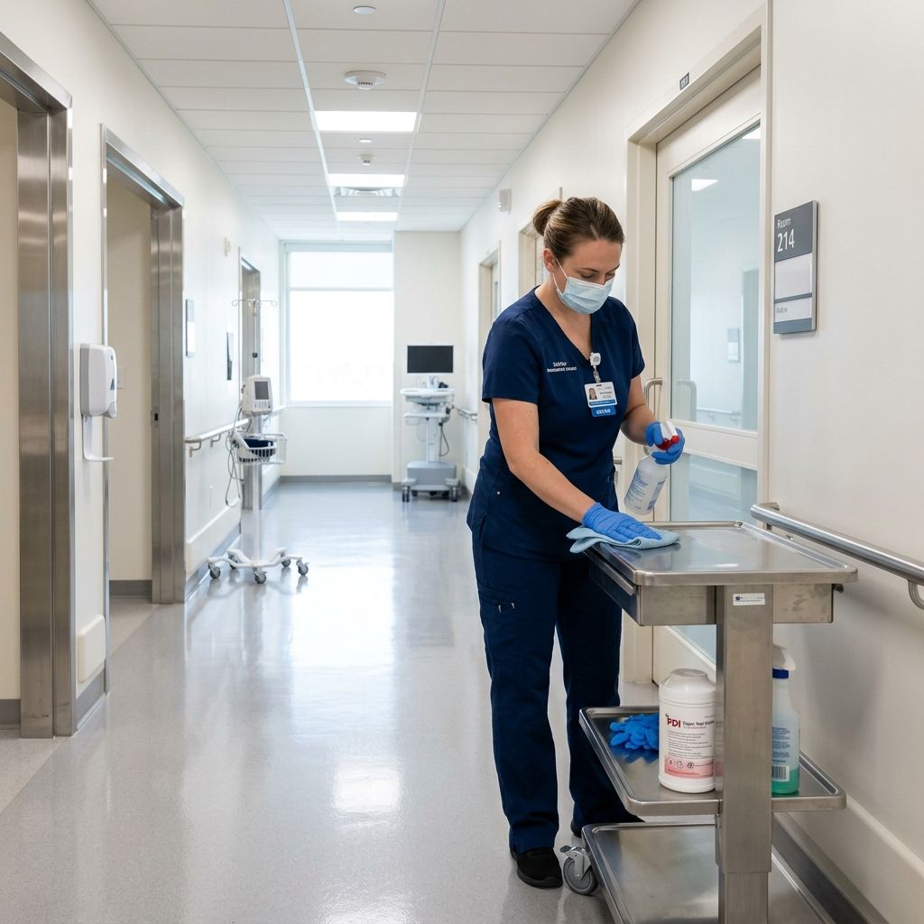 Healthcare environment maintained with protocol-driven cleaning and disinfection